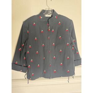 St. John Sport Embroidered Cherries So Cherry Zip Jacket Multicolor M